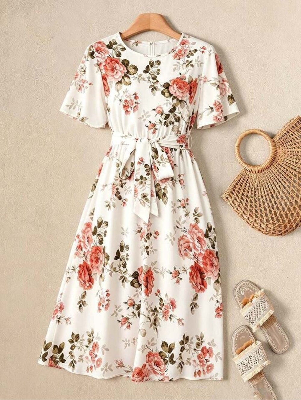 Women's Elegant Floral Print Faux wrap Dress with Butterfly Sleeves